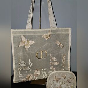 Dior Beauty Embroidered Tote Bag w/pouch